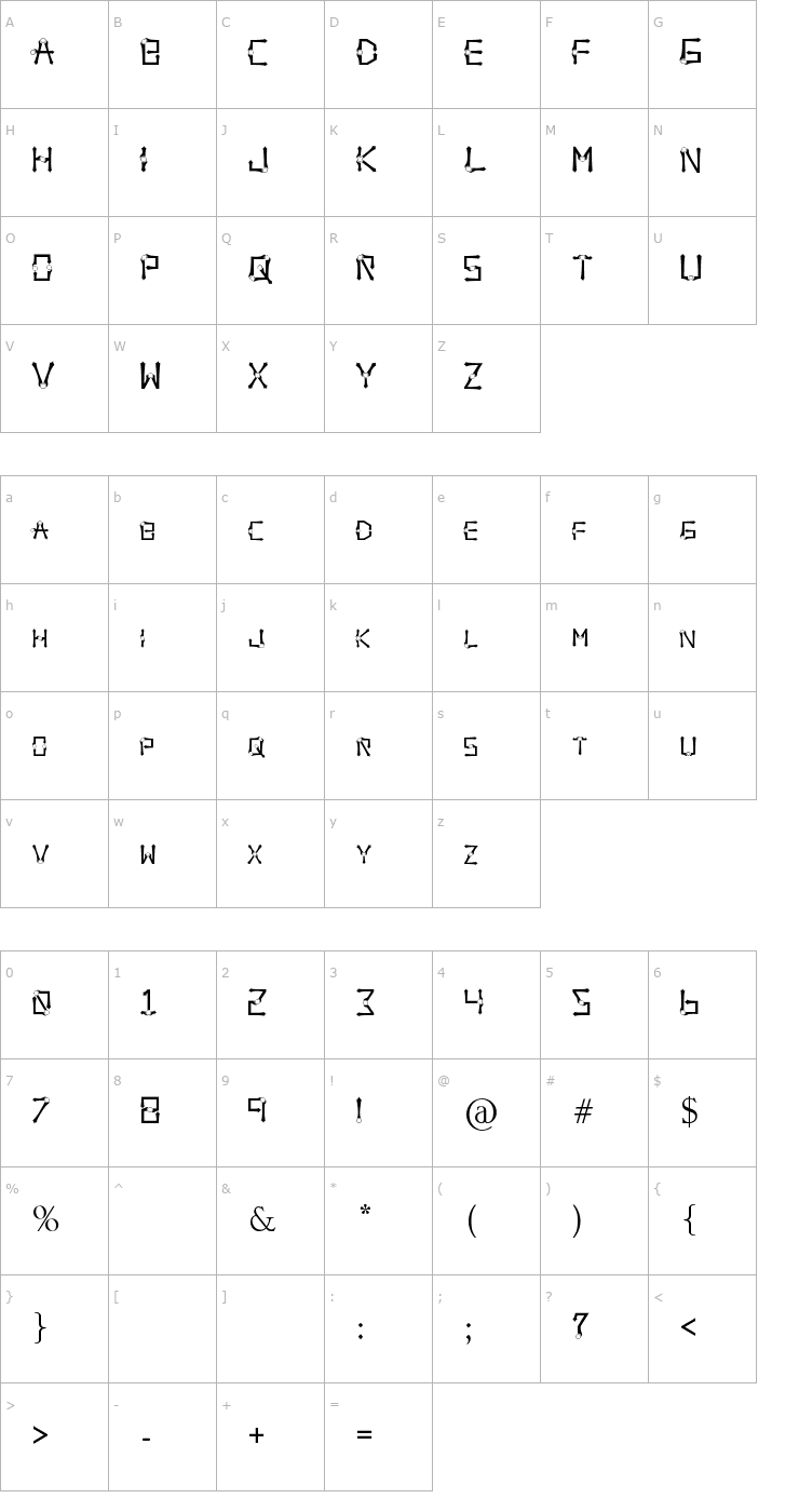 Character Map Orbital Sling Font