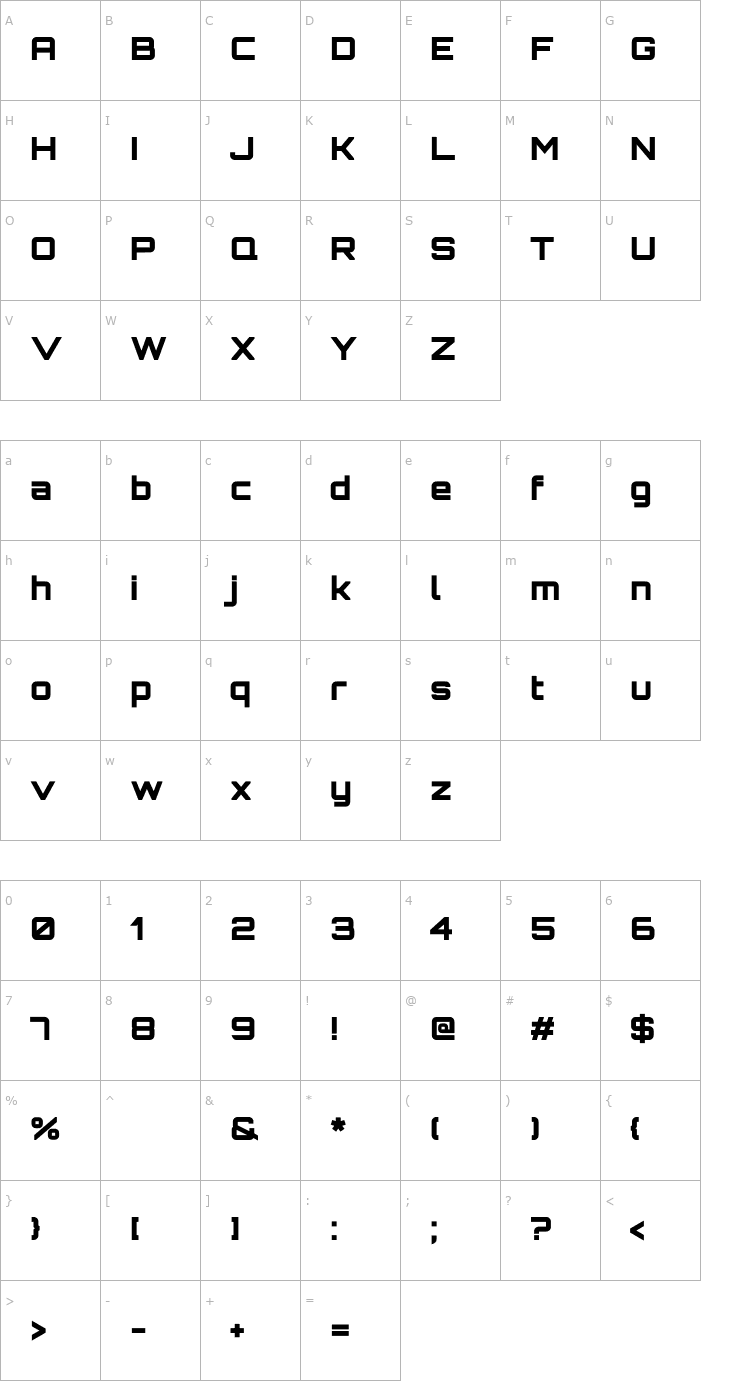 Character Map Orbitron Black Font