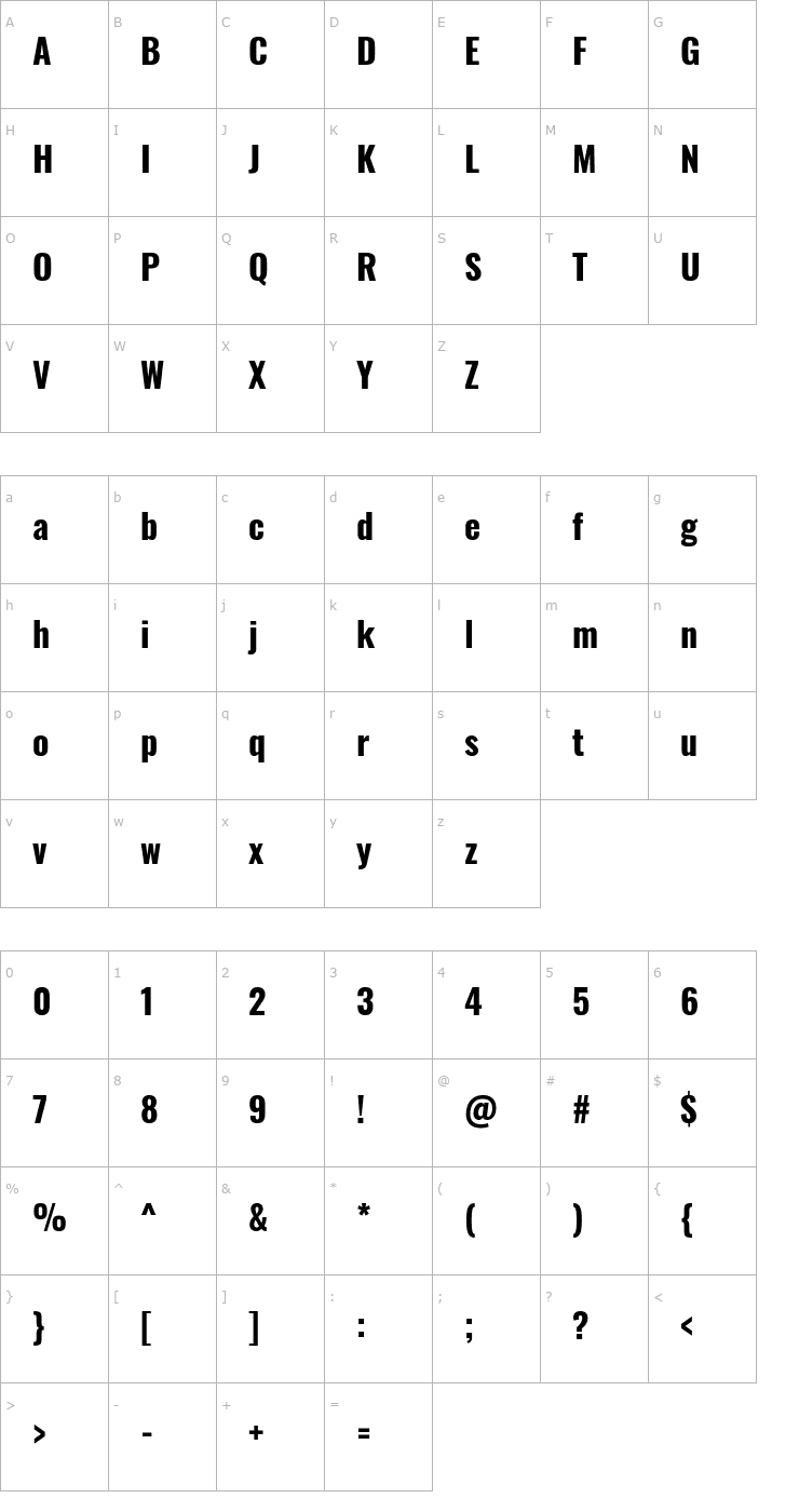 Character Map Oswald Bold Font