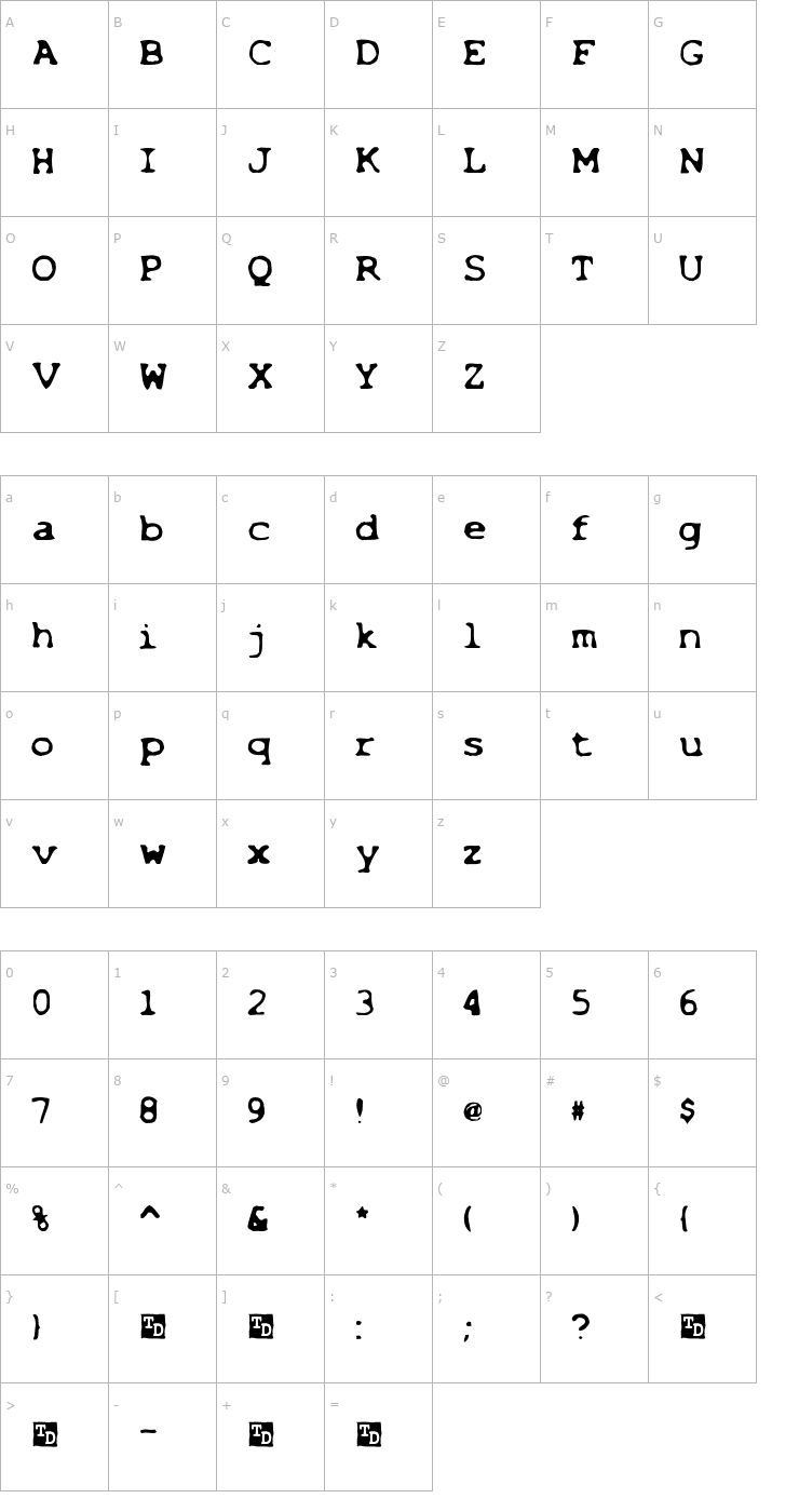 Character Map Overexposed Font