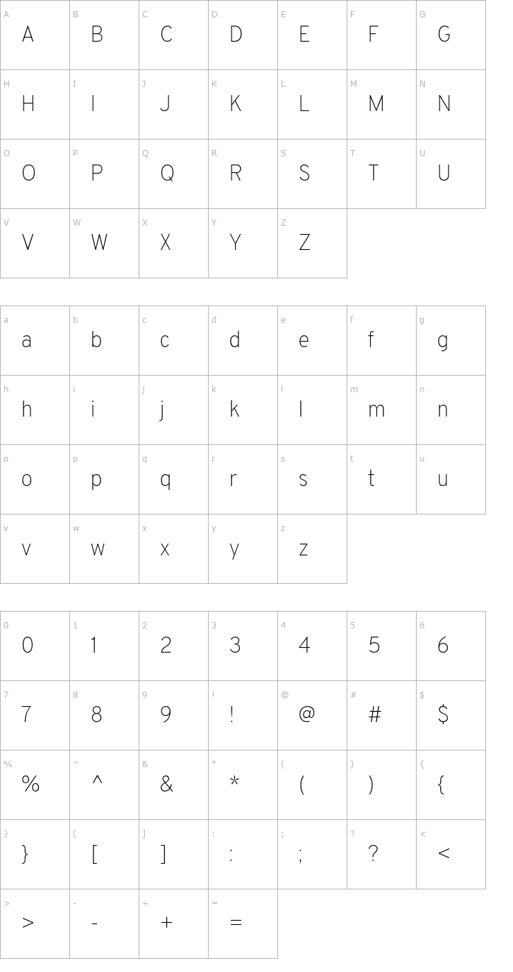 Character Map Overpass Thin Font