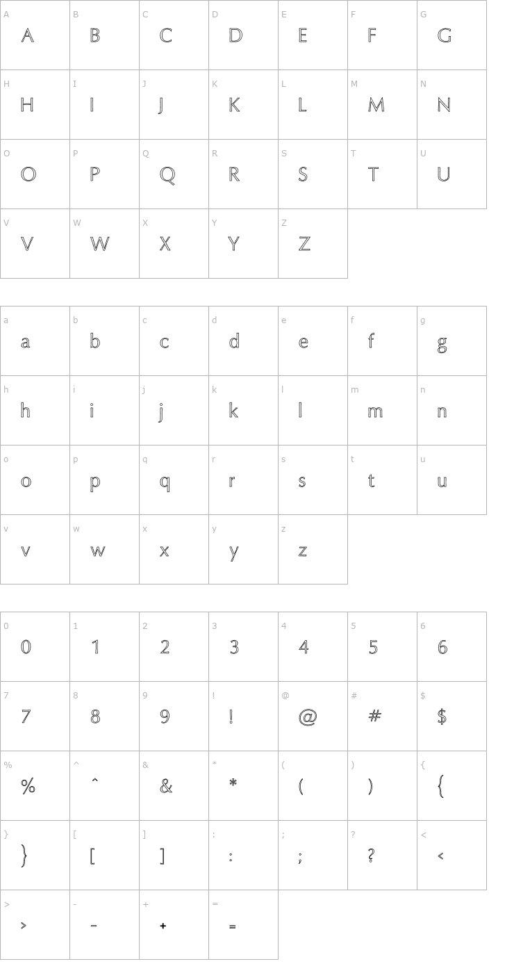 Character Map Oxford Hollow Font