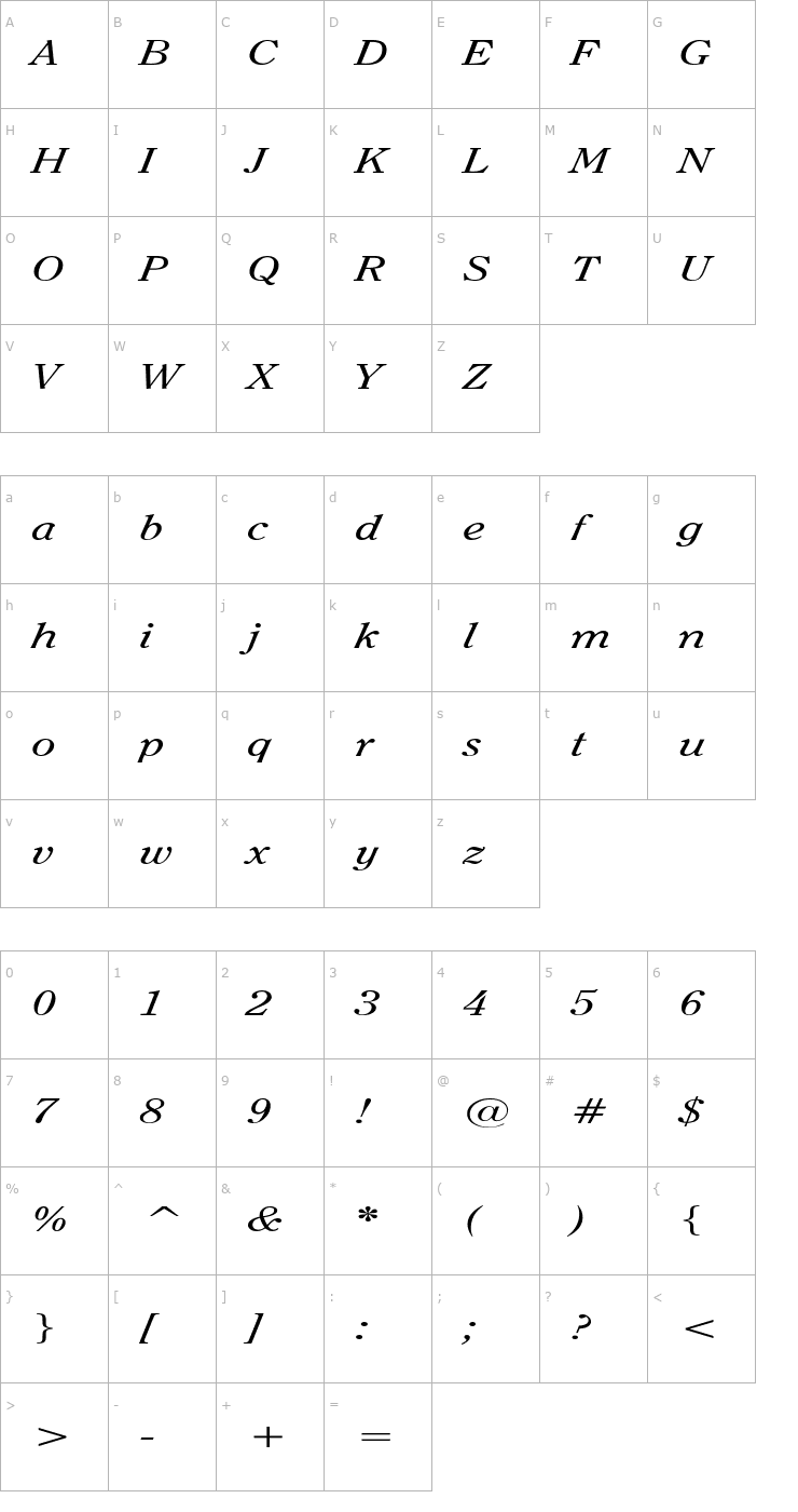 Character Map OxfordExtended Italic Font