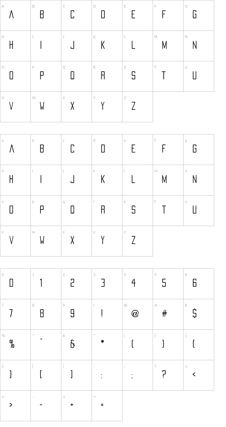 Character Map Pacifica Condensed Regular Font