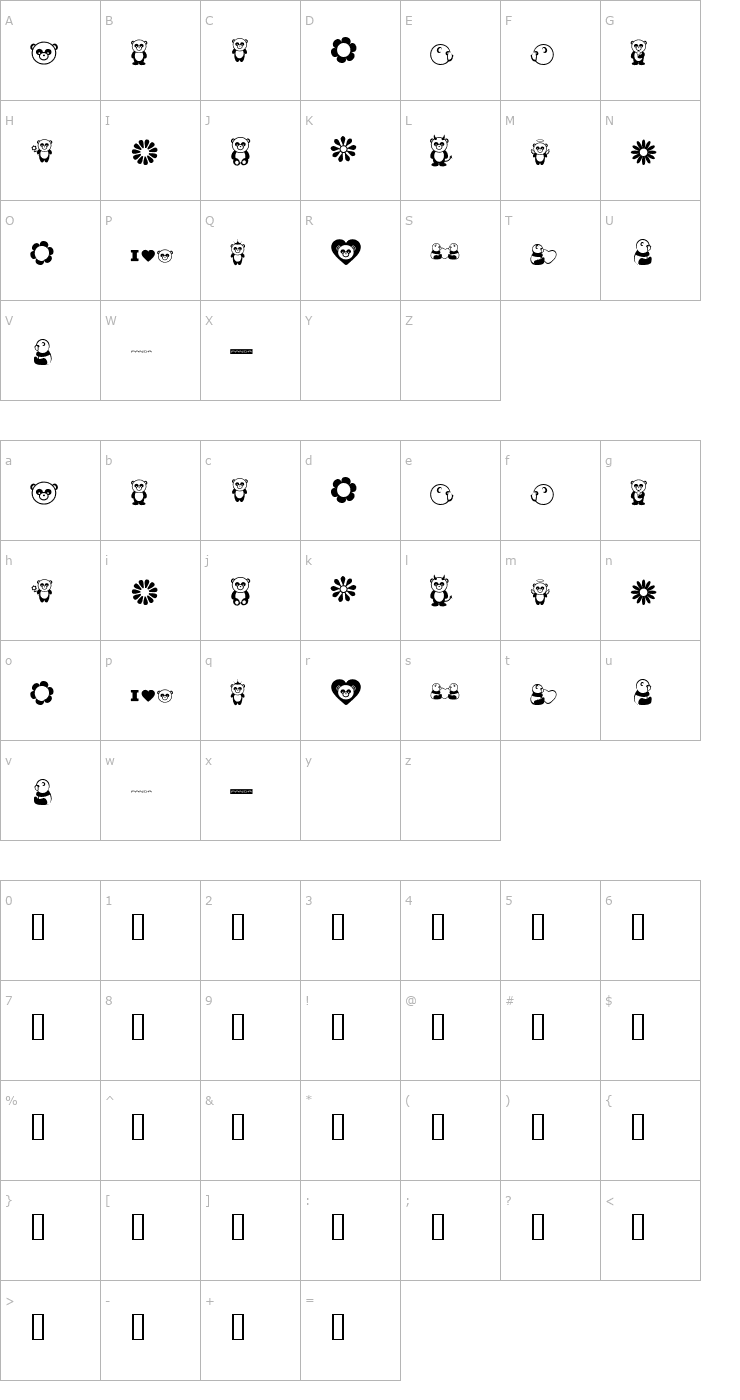 Character Map Pandamonium BV Font