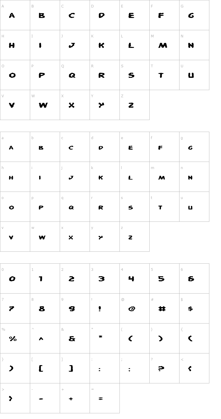 Character Map Pandemonious Puffery Expanded Font