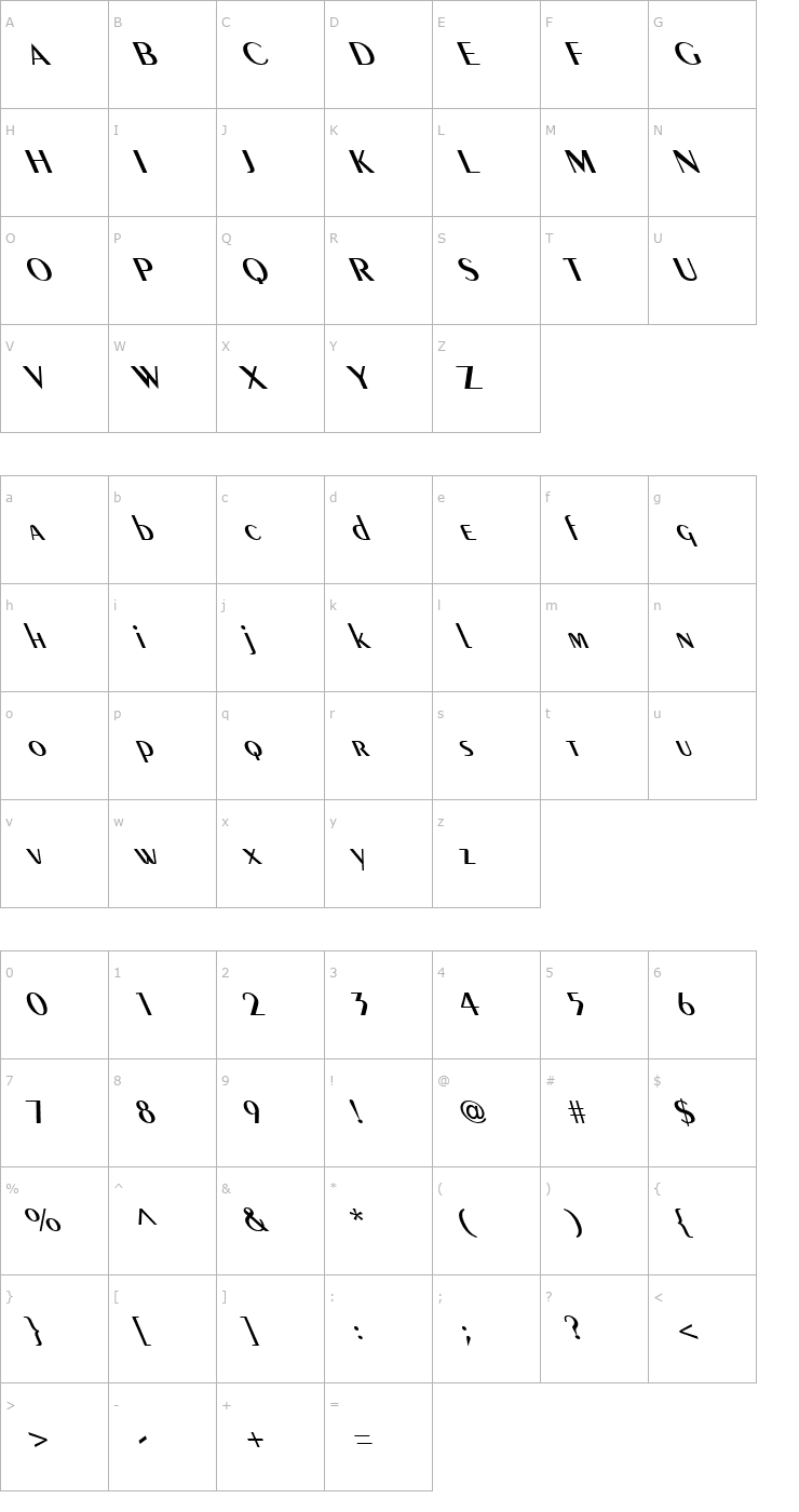 Character Map Pare Reverse Italic Font