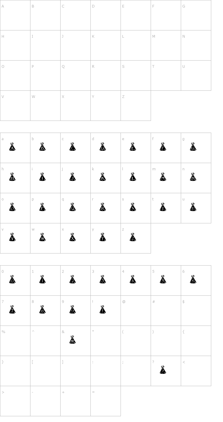 Character Map Party Hats Font