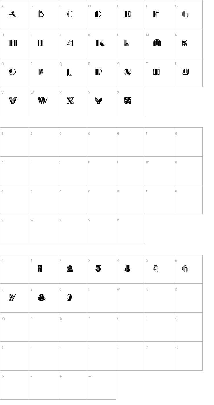 Character Map Pastiche Font