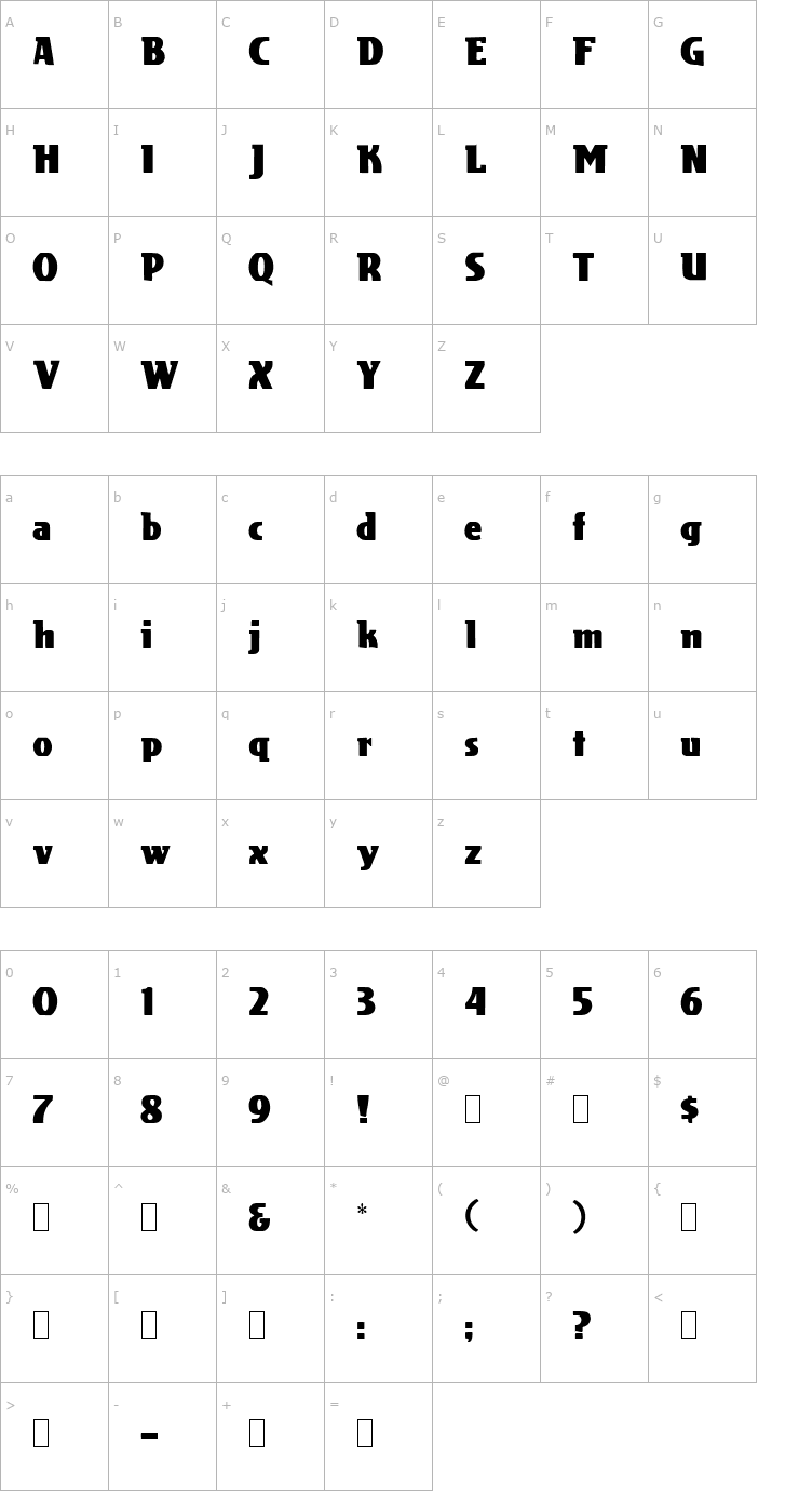 Character Map Pauline Font