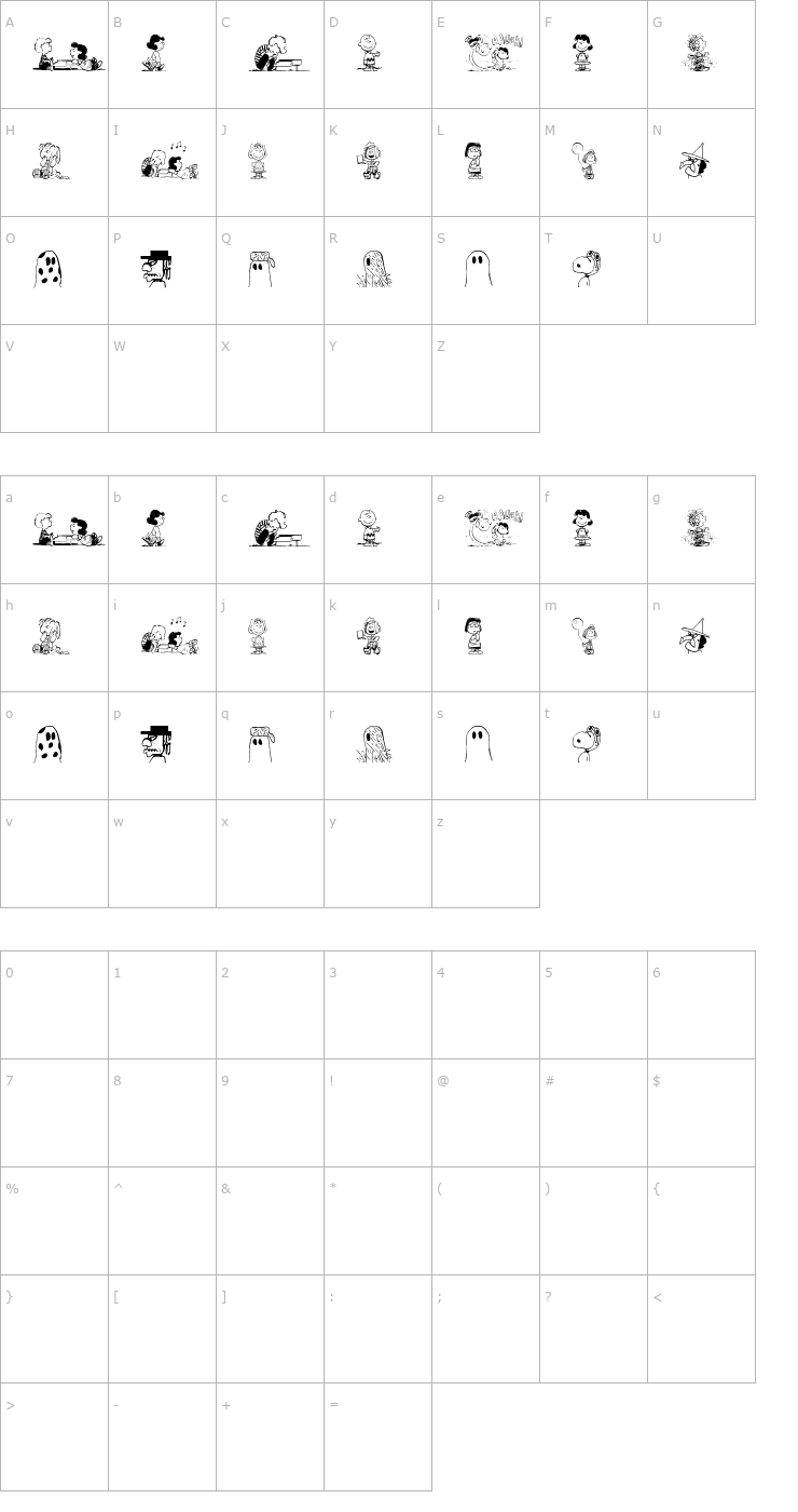 Character Map Peanuts Gang Dings Font