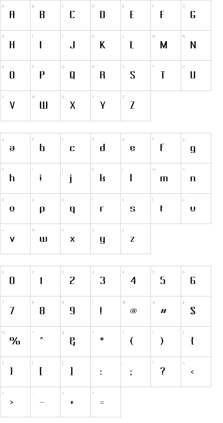 Character Map Pecot Upper Font