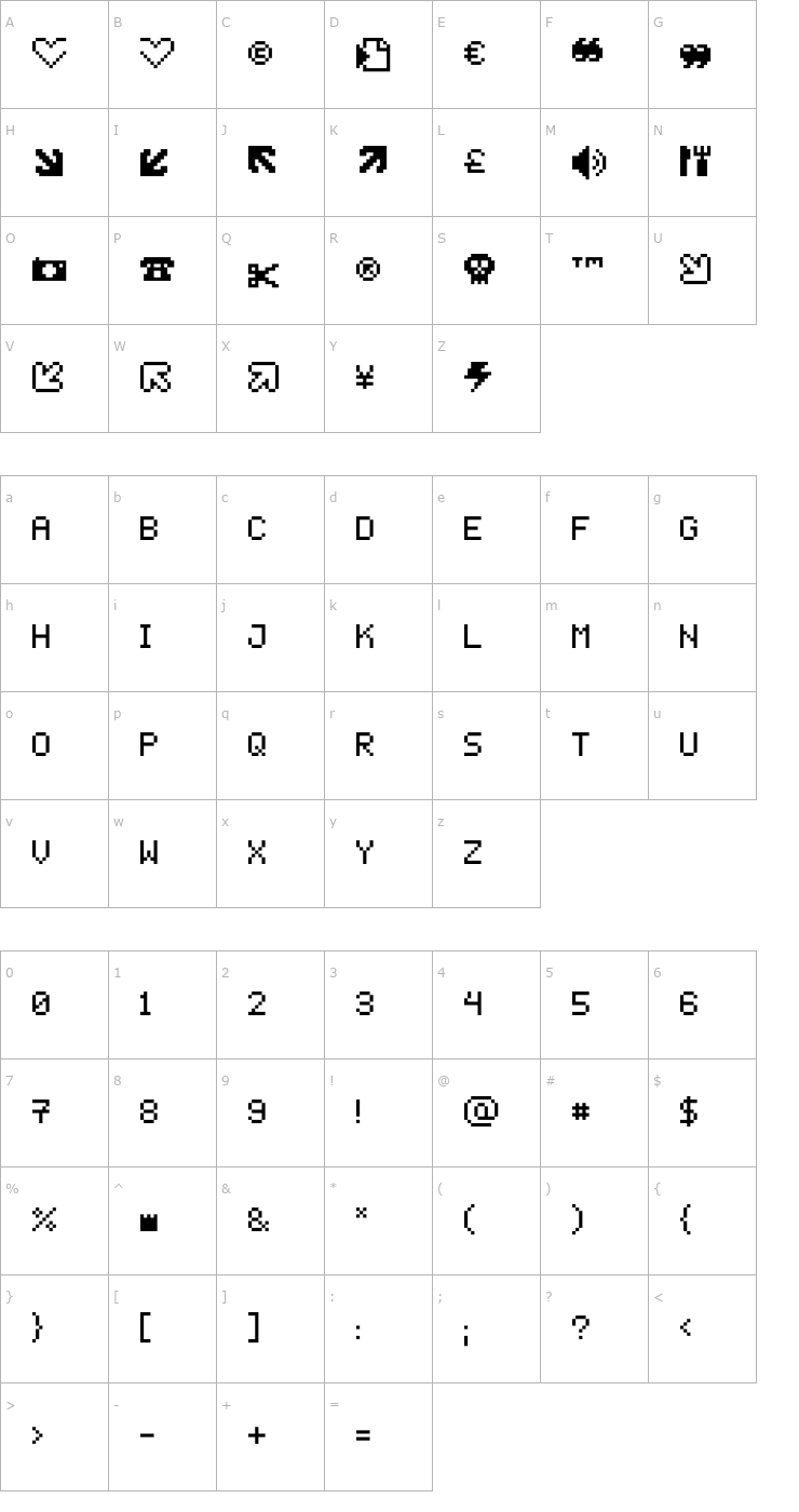 Character Map PEPgenious10 Font