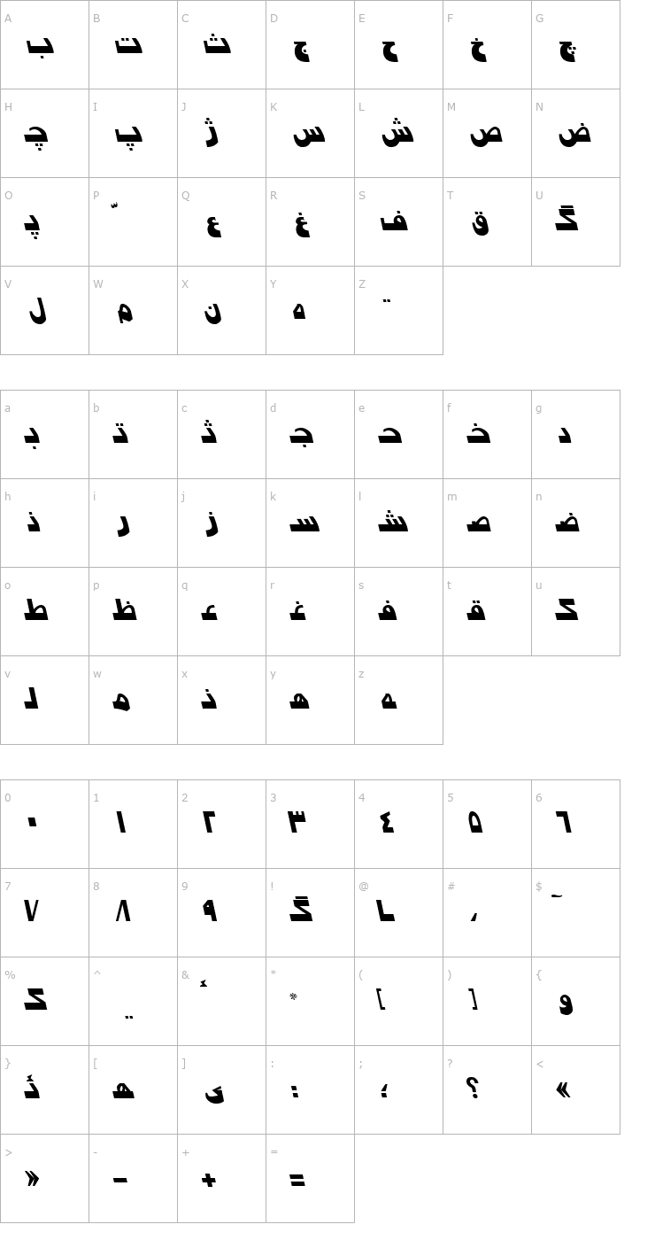 Character Map Persian7ModernSSK Italic Font