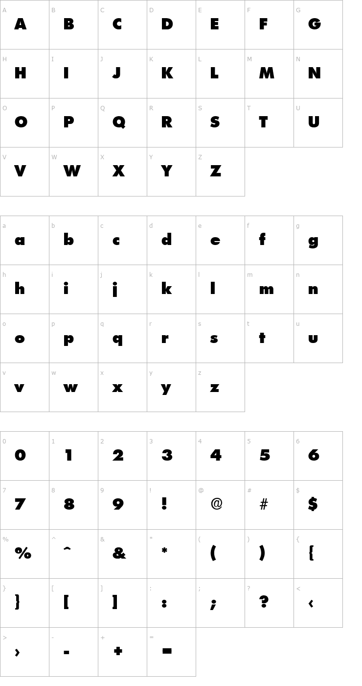 Character Map PeterBecker-Heavy Font