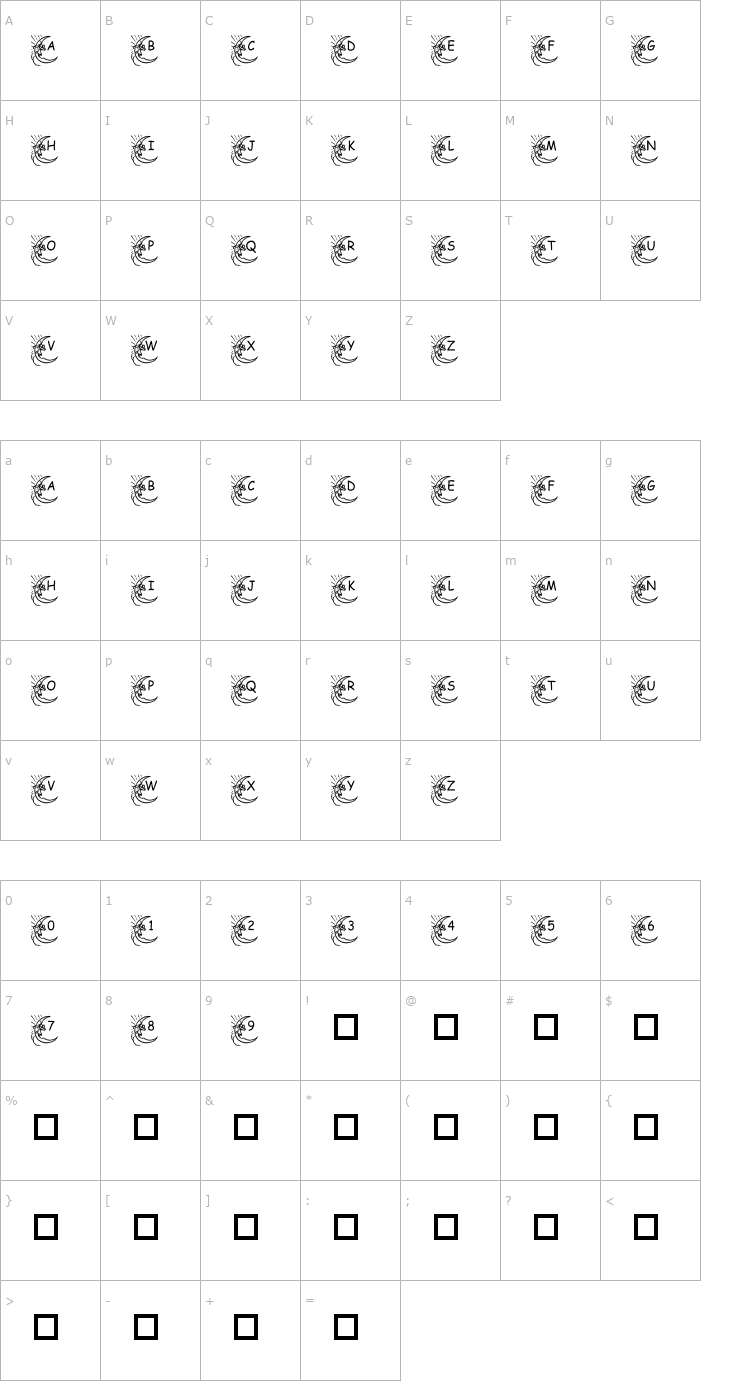 Character Map pf_old_man_moon1 Font