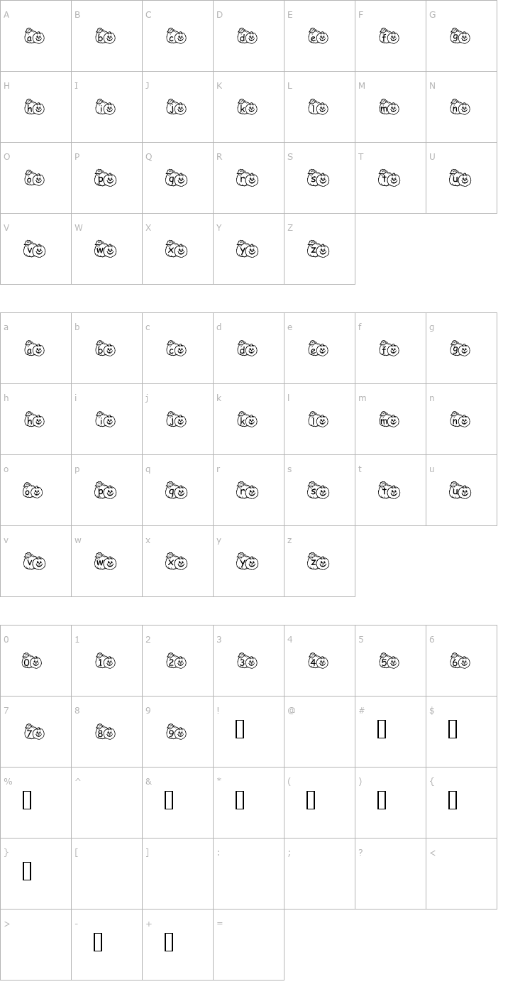 Character Map pf_pumpkin1 Font