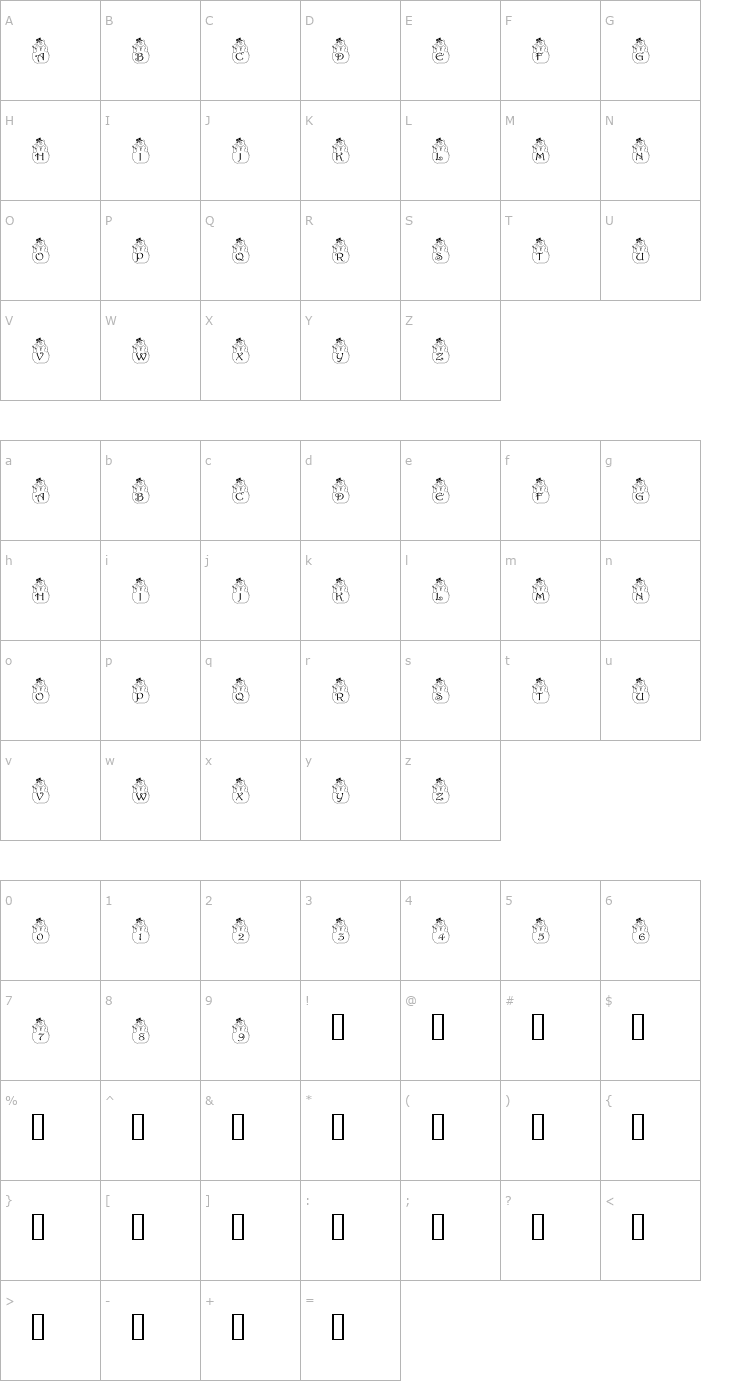 Character Map pf_snowman2 Font