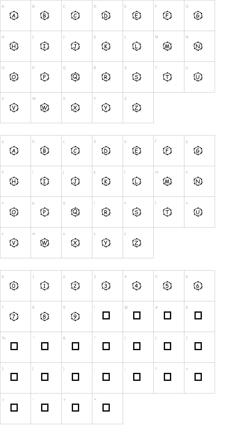 Character Map pf_surrounded by stars Font