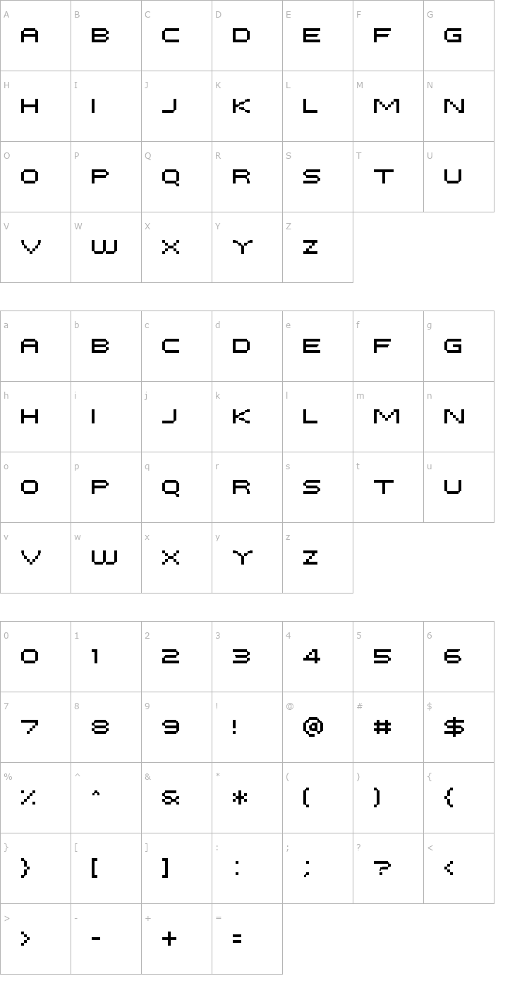 Character Map PF Tempesta Five Extended Font