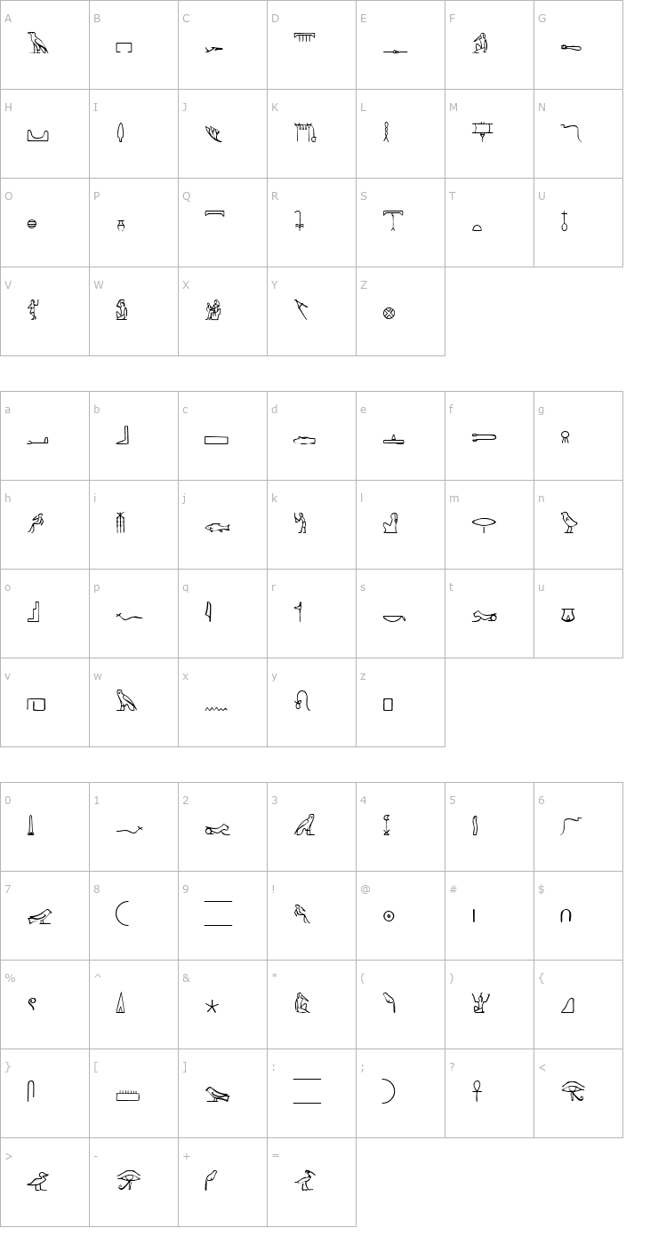 Character Map Pharaoh Glyph Font