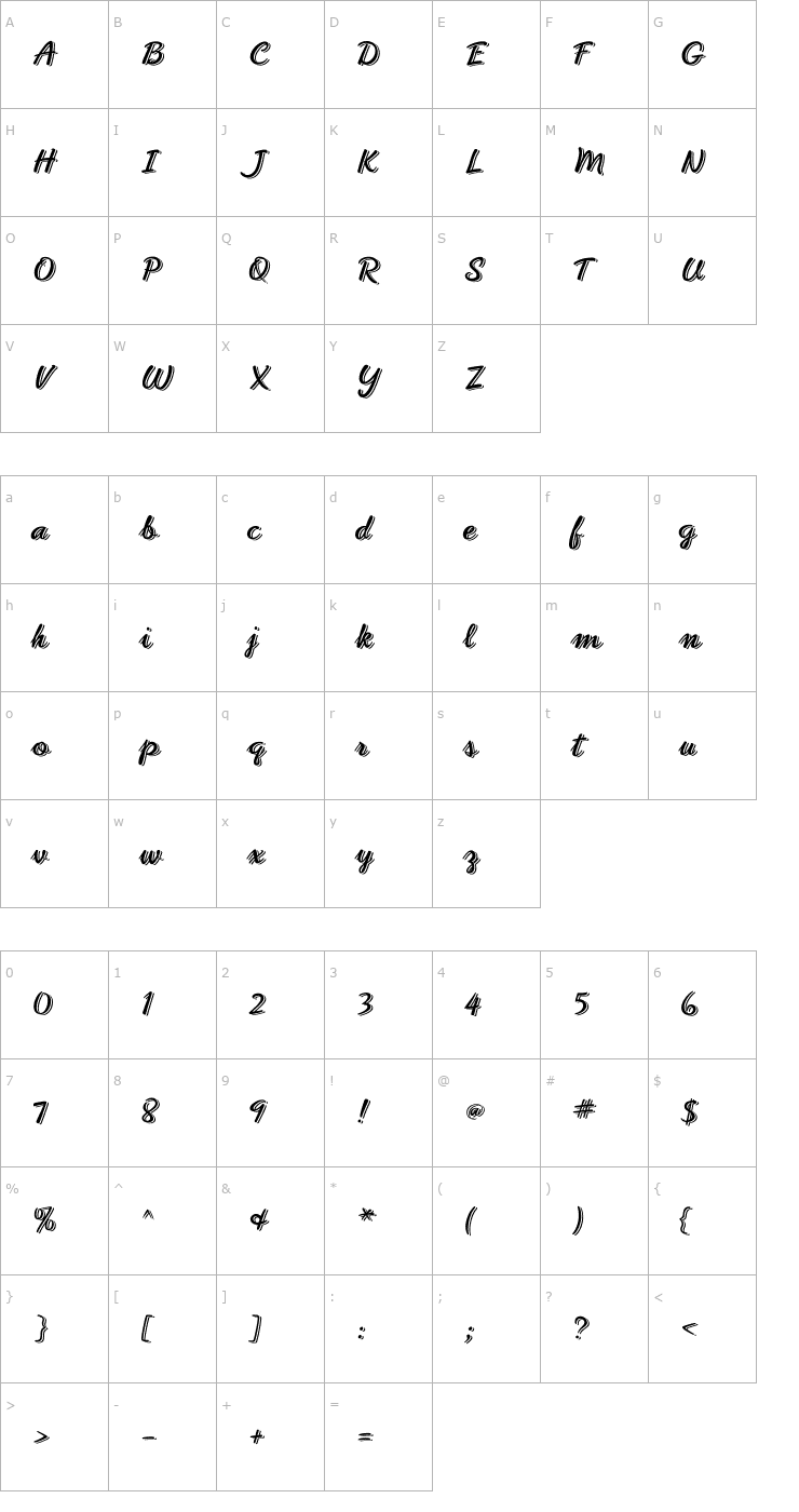 Character Map PhoenixScript Upr 'Shadowed' Font