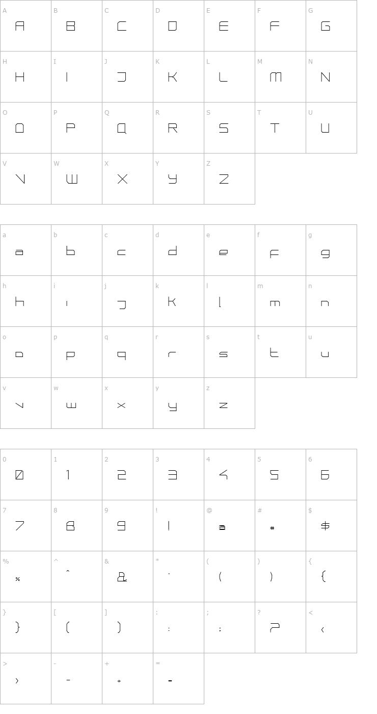 Character Map PhutureSqrdClsd-Plain Font