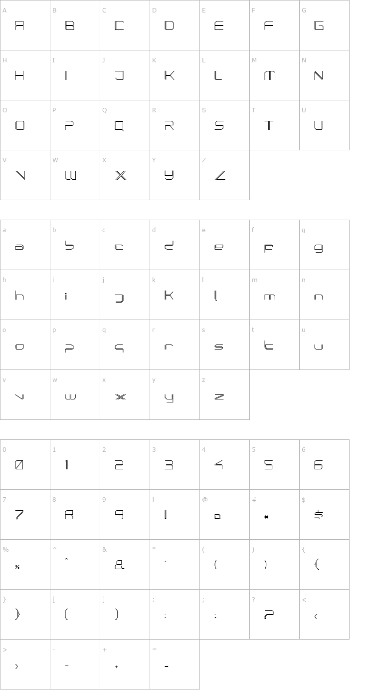 Character Map PhutureSqrdOpen-Plain Font