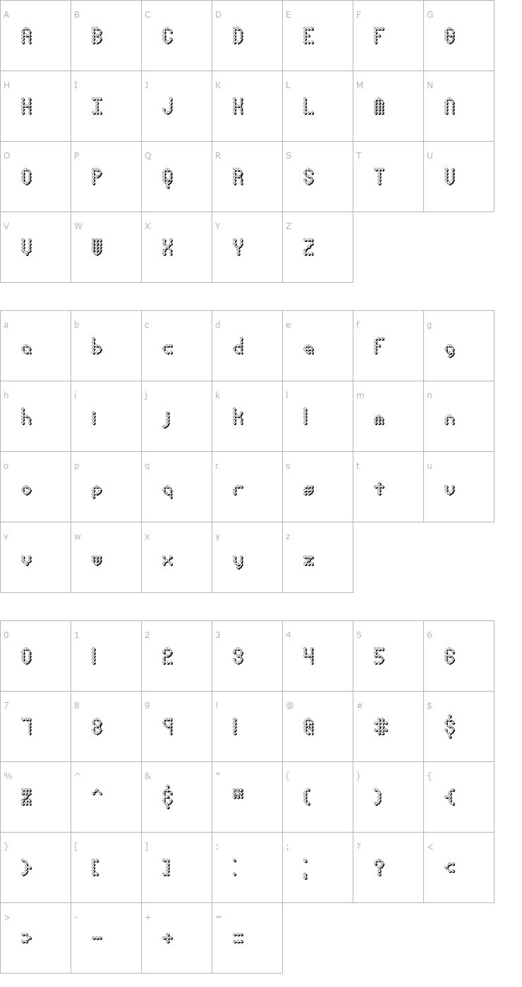 Character Map Pindown X BRK Font