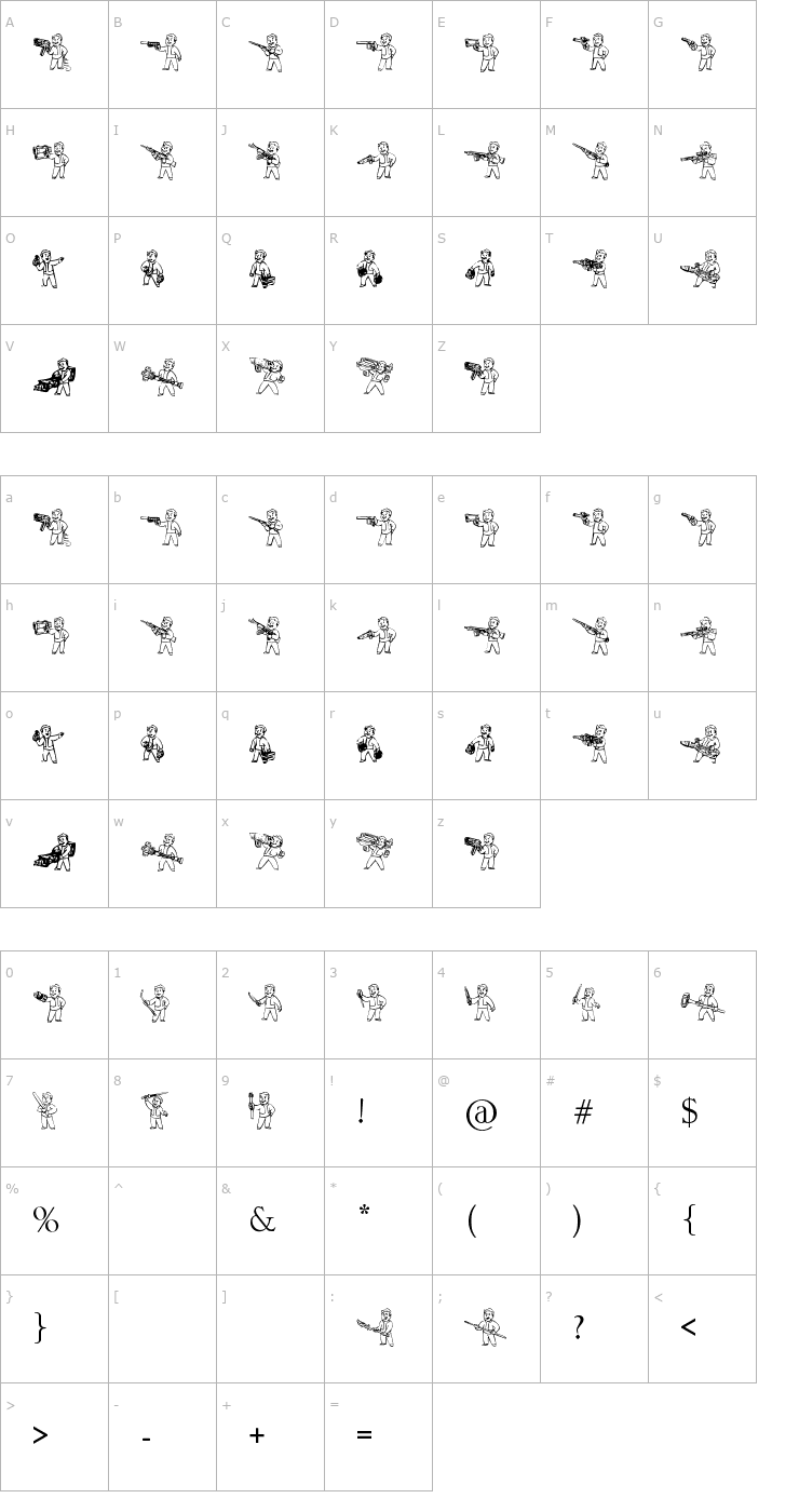 Character Map Pip Boy Weapons Dingbats Font