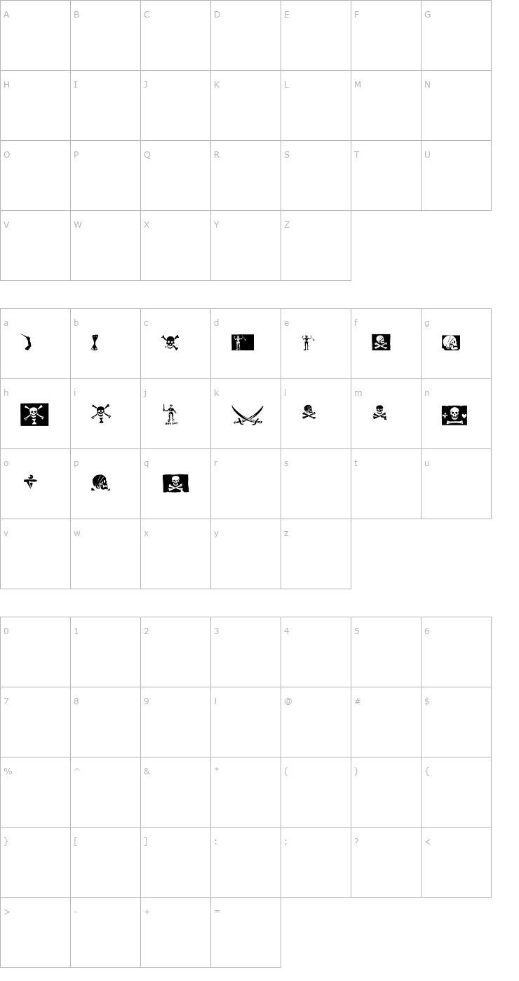 Character Map Pirates PW Font