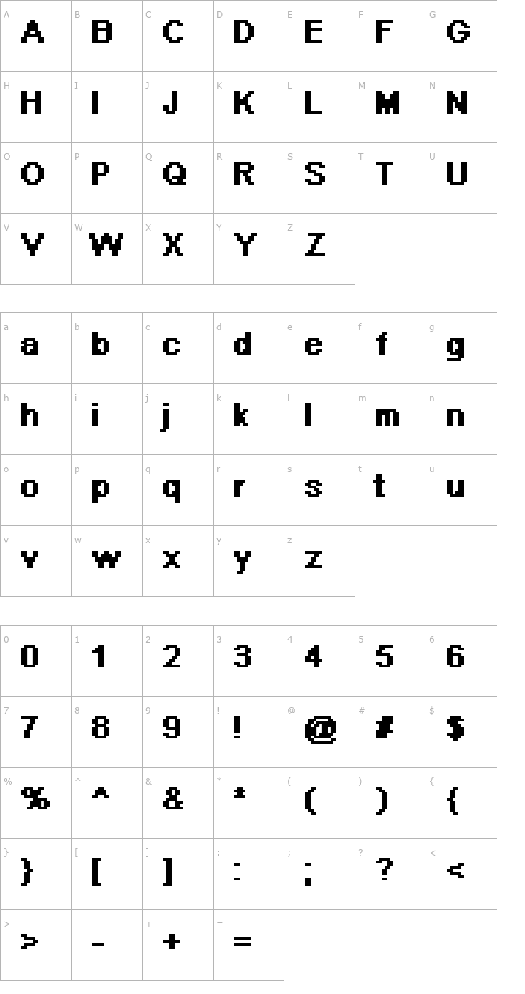 Character Map Pixel Arial 11 Bold Font