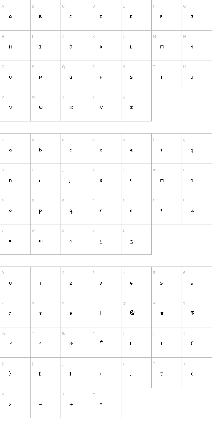 Character Map Pixel Maz Font