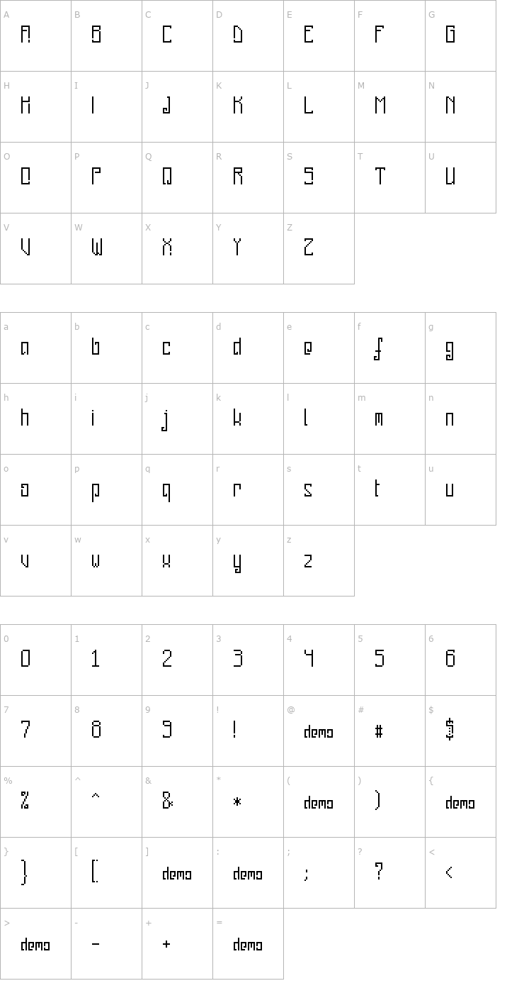 Character Map Pixelanky CE DEMO Font