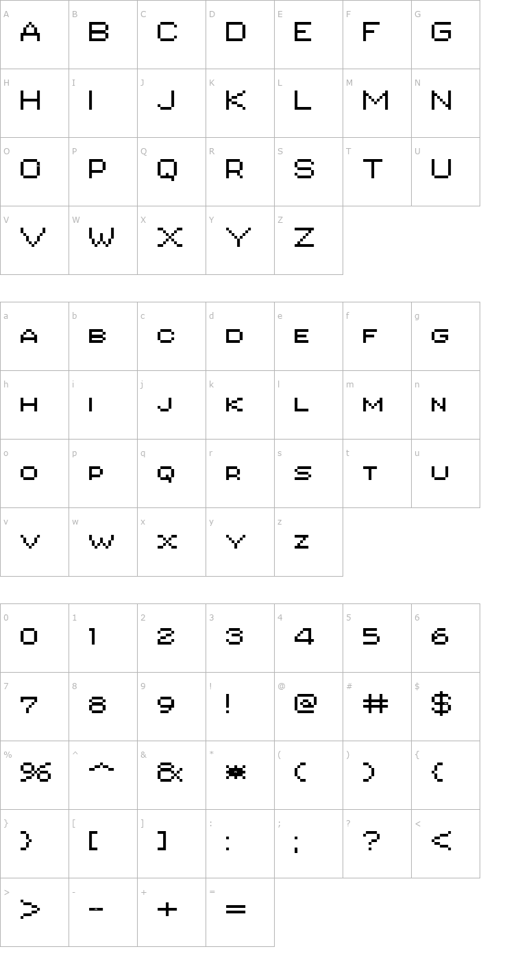 Character Map PIXgothic_7 Font