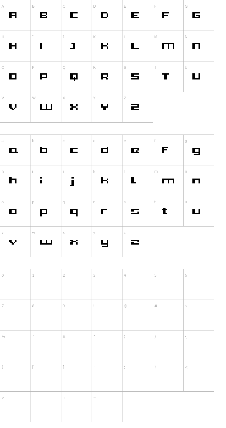 Character Map PIXleft_5 Font