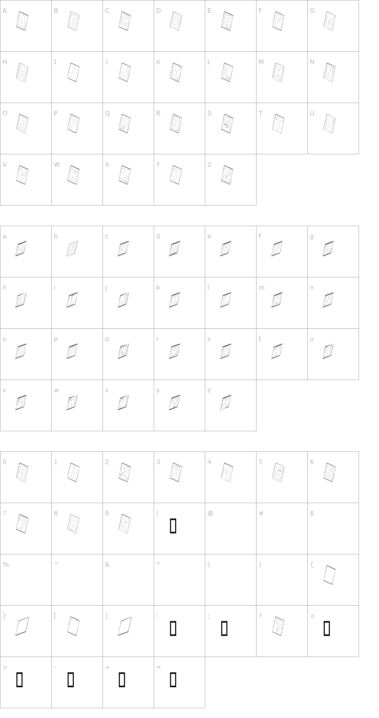 Character Map PlacecardOutline Italic Font