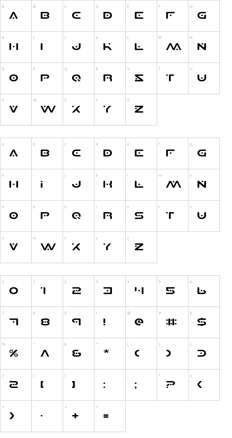 Character Map Planet S Expanded Font