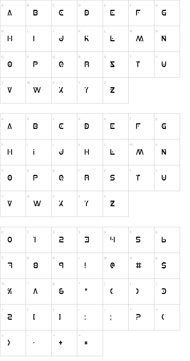 Character Map Planet X Condensed Font