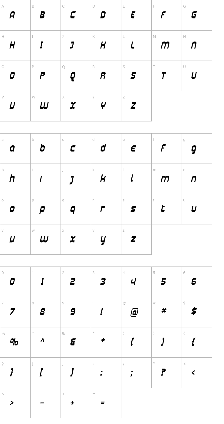 Character Map Plasmatica Bold Italic Font