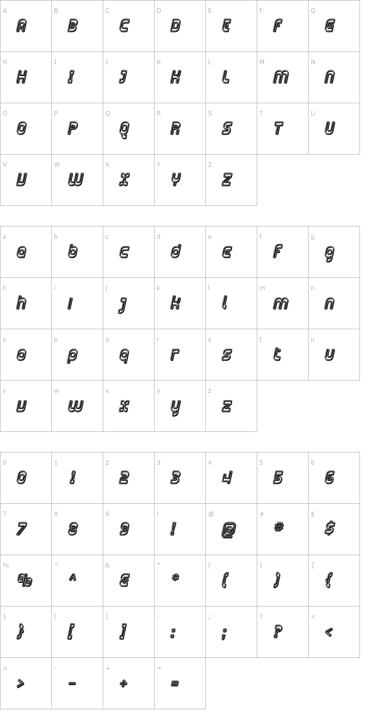 Character Map Plasmatica Open Italic Font