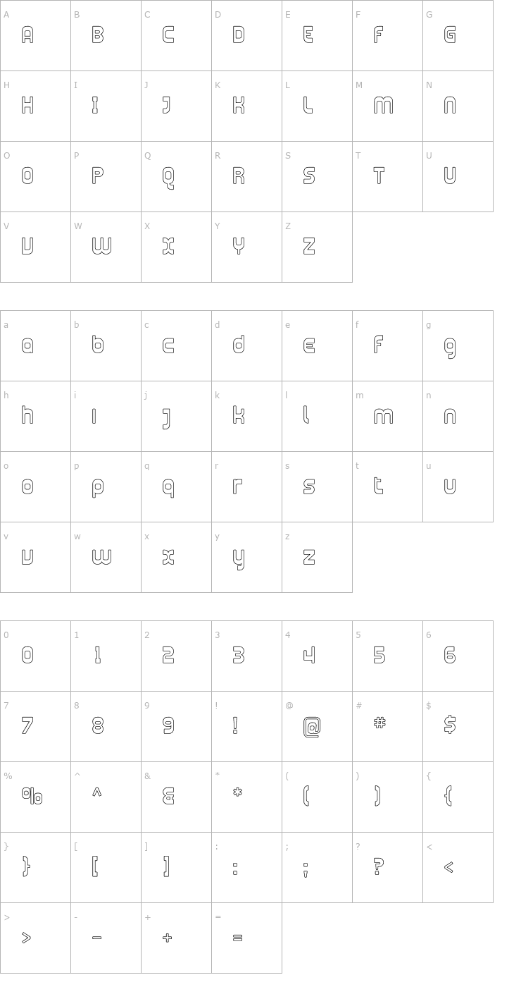 Character Map Plasmatica Outline Font