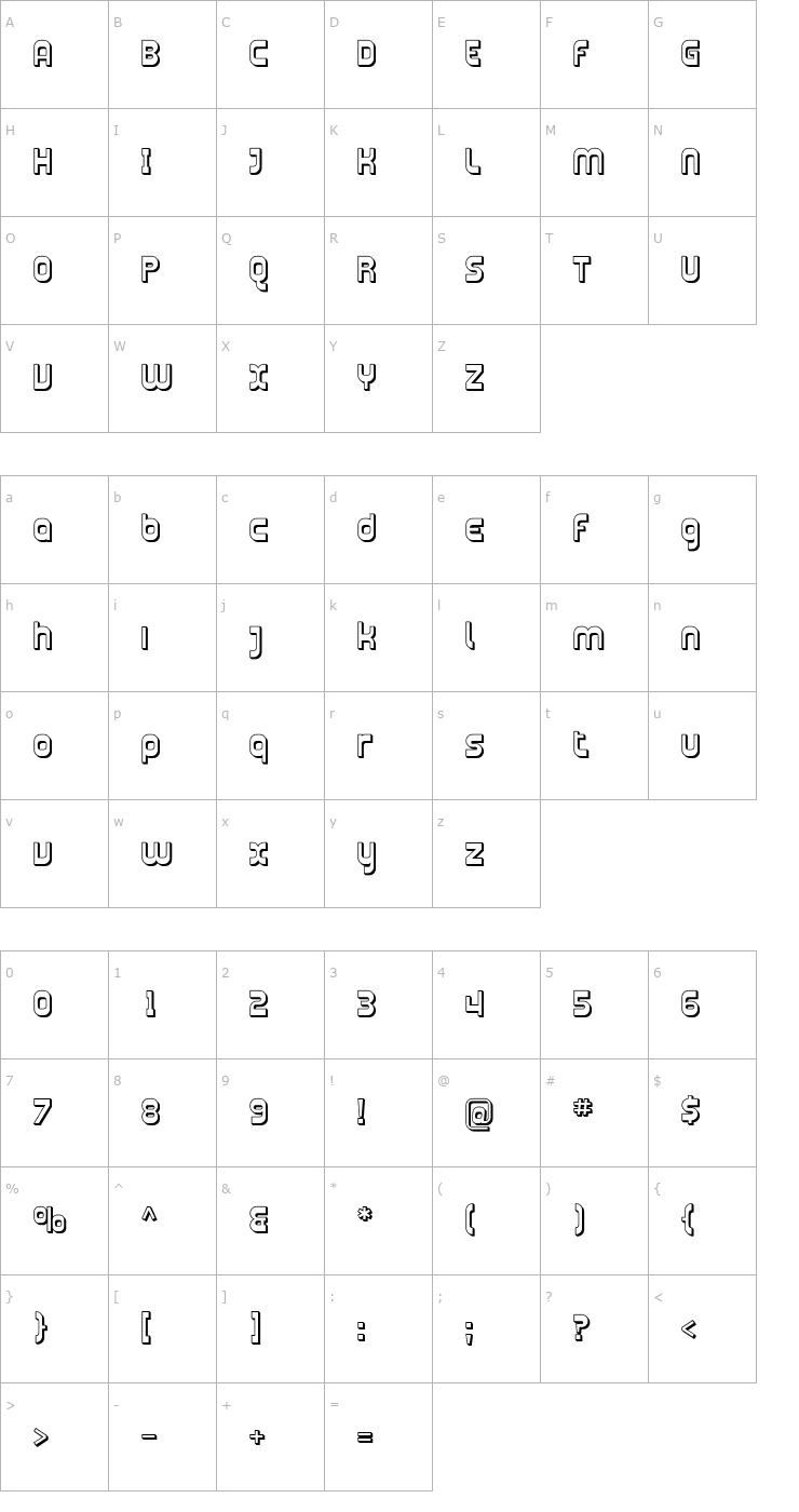 Character Map Plasmatica Shaded Font