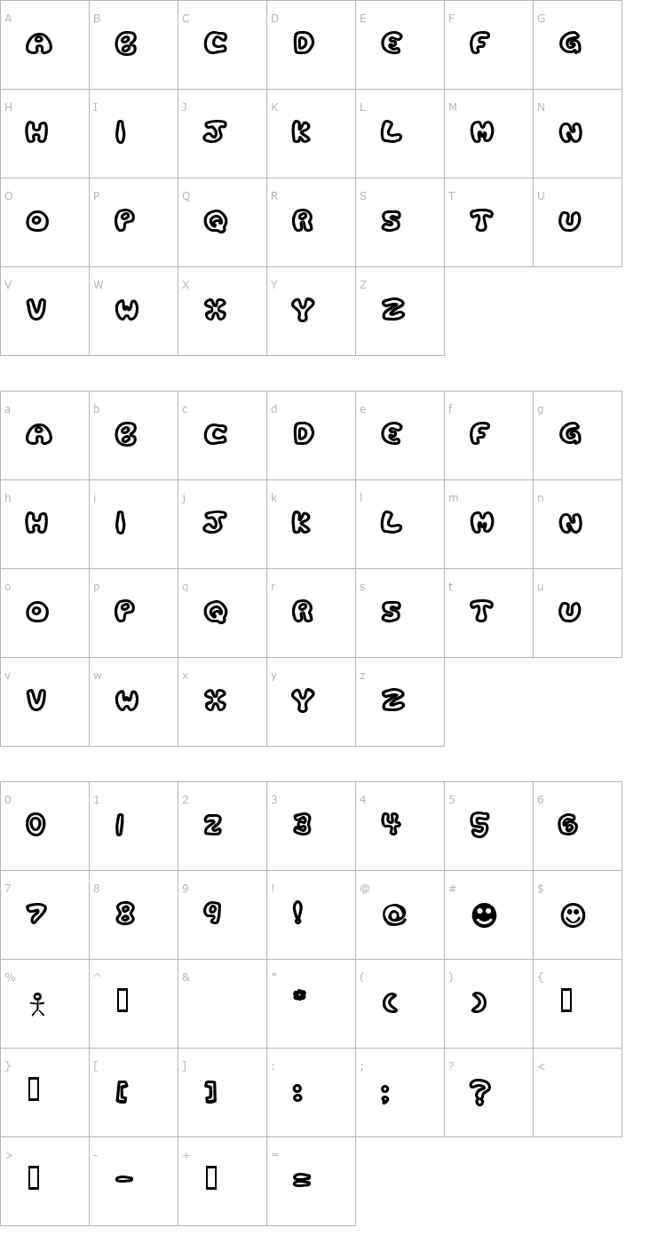 Character Map Plastic Tomato Bold Font