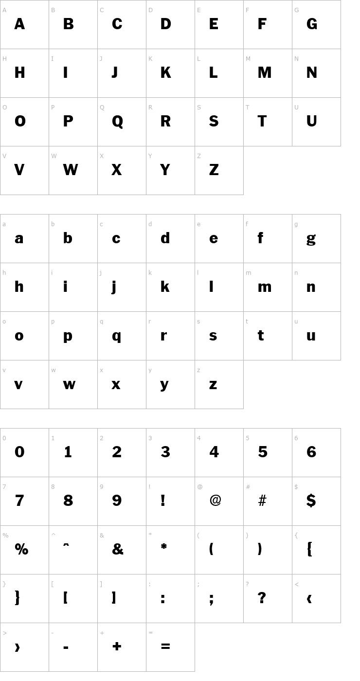 Character Map Plymouth-Serial-Heavy-Regular Font