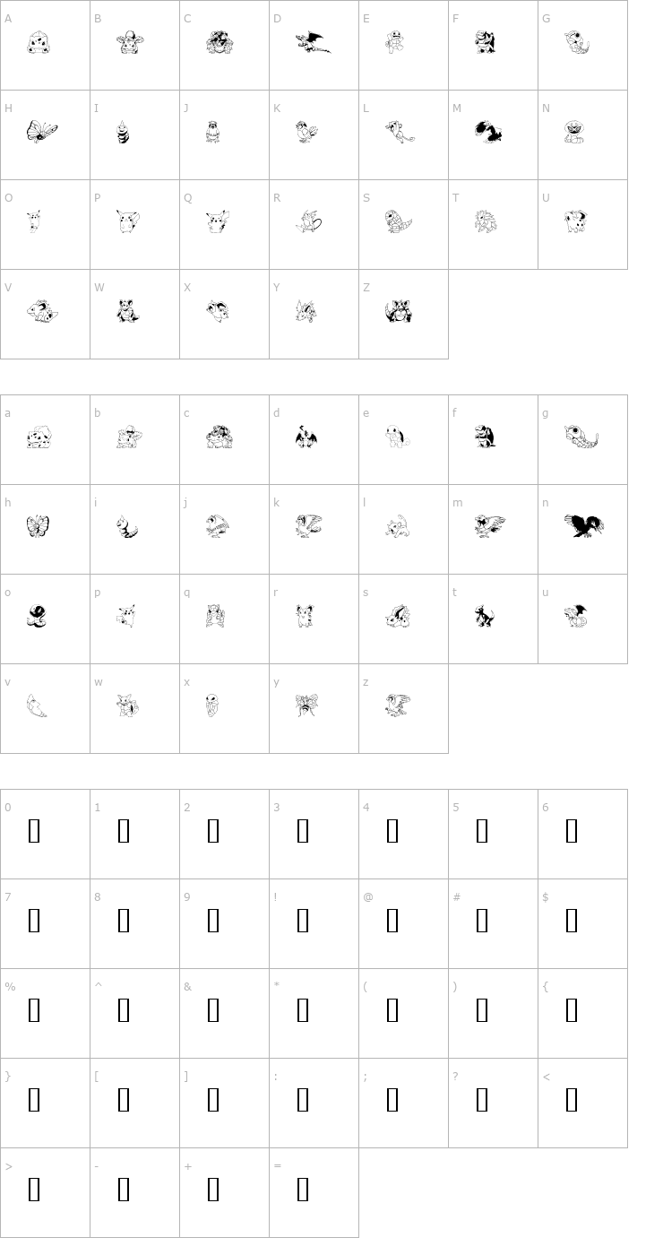 Character Map Pokemon Kiddy Ding Font