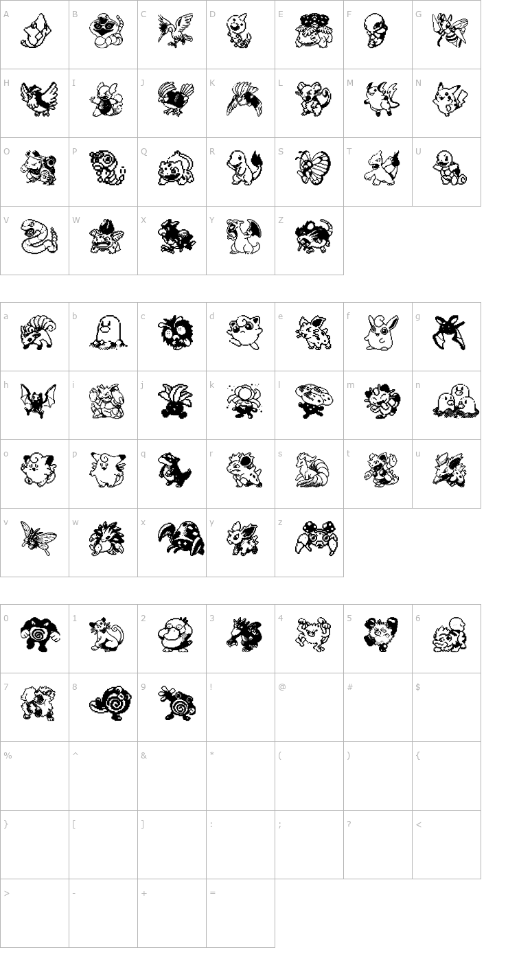 Character Map Pokemon pixels 1 Font