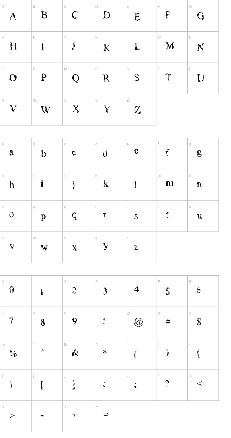 Character Map Poltergeist Shuffled Font