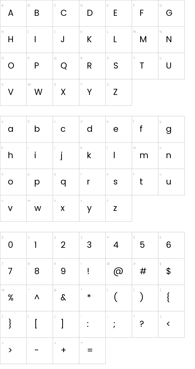 Character Map Poppins Font