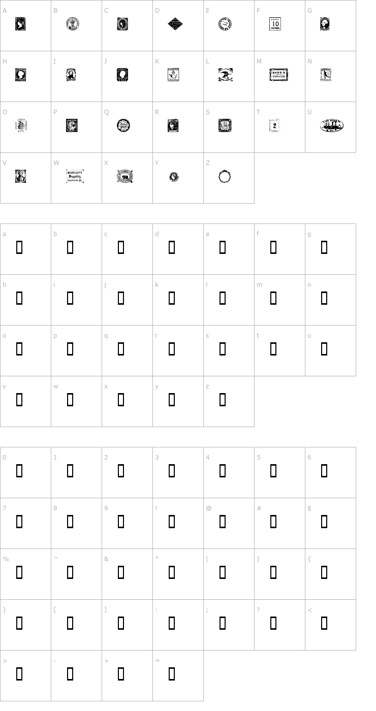 Character Map Postage Stamps Font